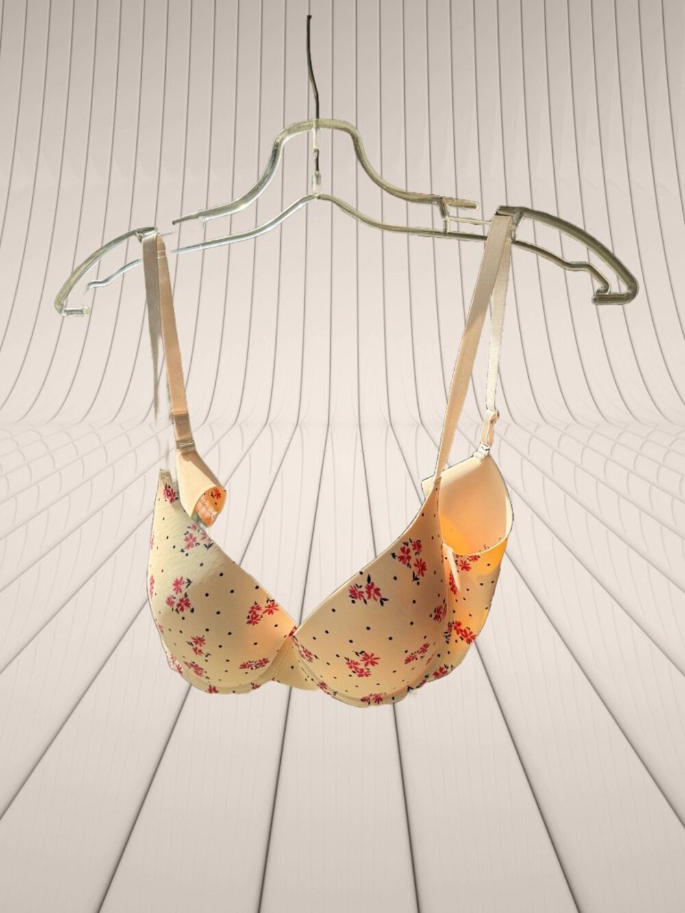Laura Ashley Vingage Flora Satin Udnerwire Bra - Cream & Pink Floral Print Size